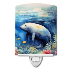 NEW Manatee Ceramic Night Light Compact, UL-Certified, Ideal for Bedroom, Bathroom, Nursery, Hallway, Kitchen, 6x4x3, Multicolor