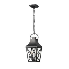 Black Outdoor Pendant Light 2-Light Outside Pendant Hanging Light Fixture Ceiling Mount with Clear Glass Industrial Hanging Cage Chandelier for Porch