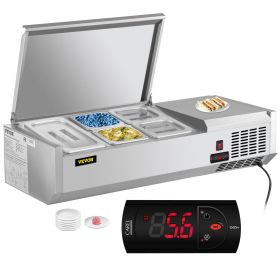 VEVOR Refrigerated Condiment Prep Station, 40-Inch, 7.8 Qt Sandwich/Salad Prep Table with 1 1/3 Pan & 4 1/6 Pans