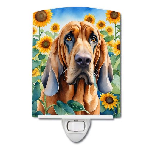 NEW Bloodhound in Sunflowers Ceramic Night Light Compact, UL-Certified, Ideal for Bedroom, Bathroom, Nursery, Hallway, Kitchen, 6x4x3, Multicolor