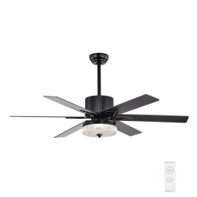 52 Inch Indoor Modern LED Ceiling Fan with Light and Remote Control, Reversible 6 Blades , Reversible Motor - (Matte Black)