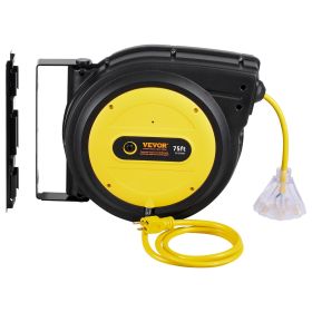 VEVOR Retractable Extension Cord Reel Power Cord Reel 75FT 14AWG/3C SJTOW